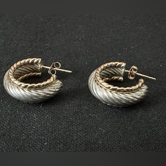 Two Tone Huggie Hoops - Picture 4 of 4